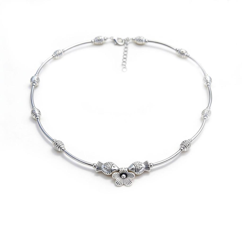 Vintage Sterling Silver Fish Beaded Clavicle Necklace - Elegant and Versatile Design
