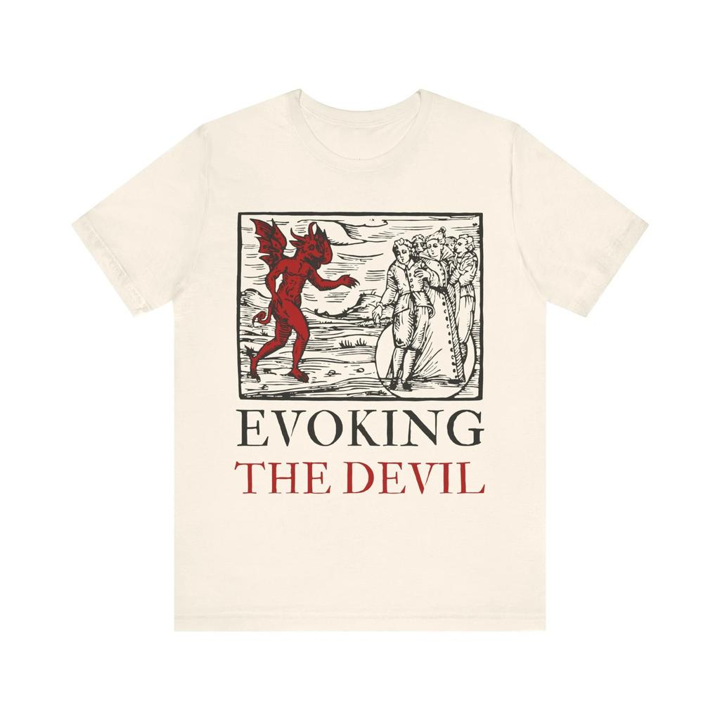 Evoking The Devil II Mystery Woodcut Shirt Vintage Voodoo T-shirt Black Magic T-shirt Creepy Goth T-shirt Unisex Short-sleeved