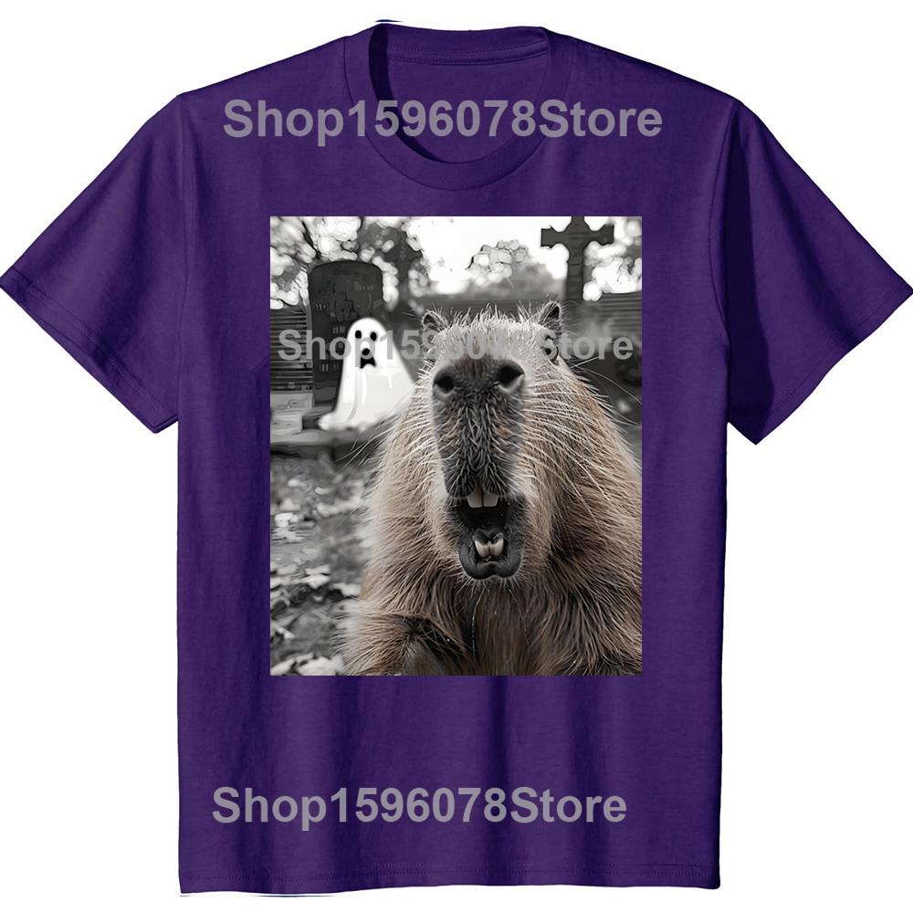 

Funny Capybara Halloween T Shirts Men Women Pure Cotton Humor Streetwear Tee Shirt Short Sleeve Unisex Loose Clothing 4XL