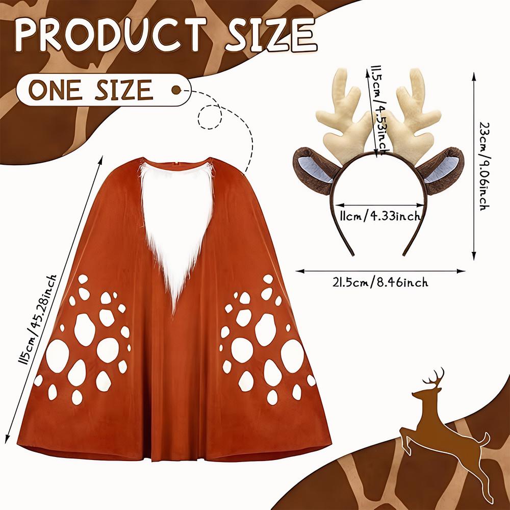 

Reindeer Poncho Costume Women Christmas Cosplay Deer Costume Outfits Reindeer Cloak with Headband and Face Stickers for Themed красный