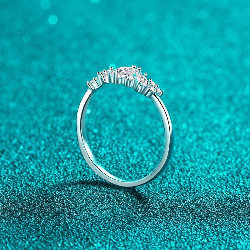 925 Sterling Silver Gold Plated Fashionable Women's Ring Moissanite Horse Eye Design Romantic Pave Setting Holiday Jewelry Gift