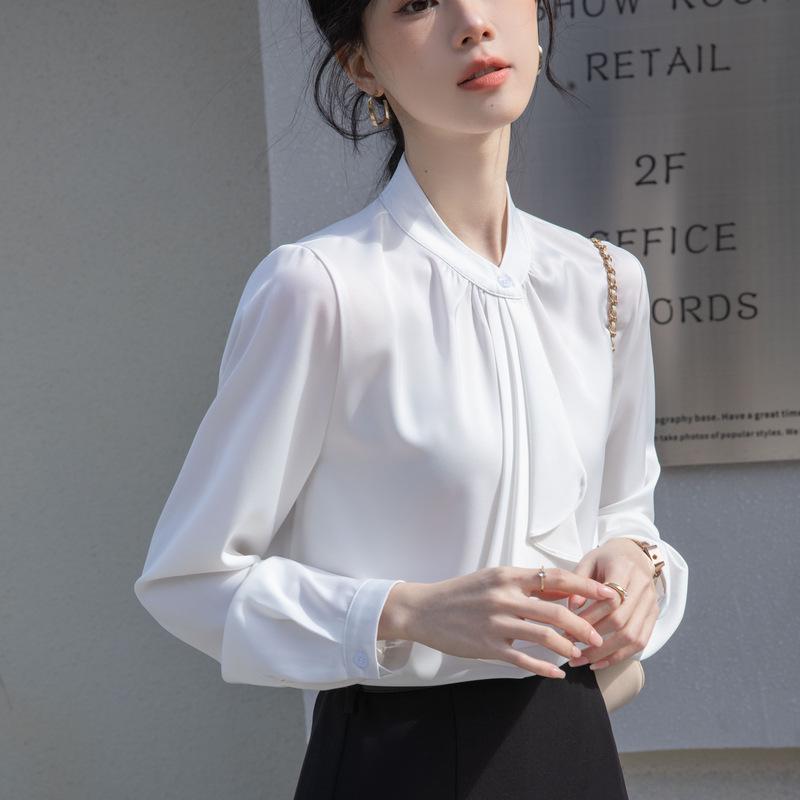 French Elegant Pussy-Bow White Long-Sleeved Shirt - 2025 Spring/Autumn Women's Professional Commuter Wear
