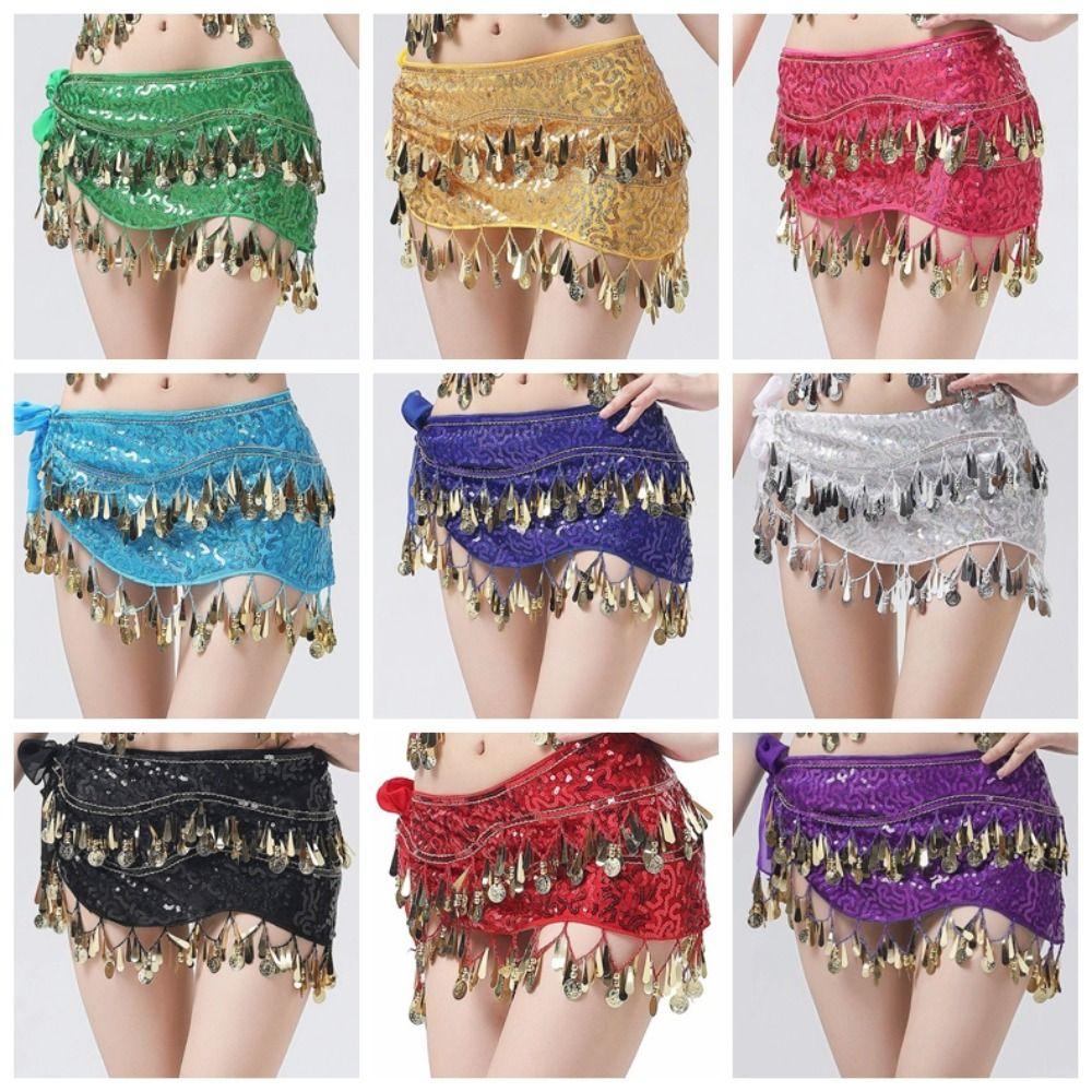 Glitter Sequins Belly Dance Waist Chain Hollow Bellydance Coins Belt Hip Scarf Skirt  Ladies