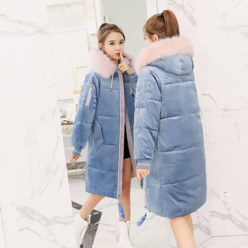 Women's Autumn and Winter Plus Size Thickened Velvet Medium-length Hooded Fur Collar Coat Loose Temperament Warm Coat