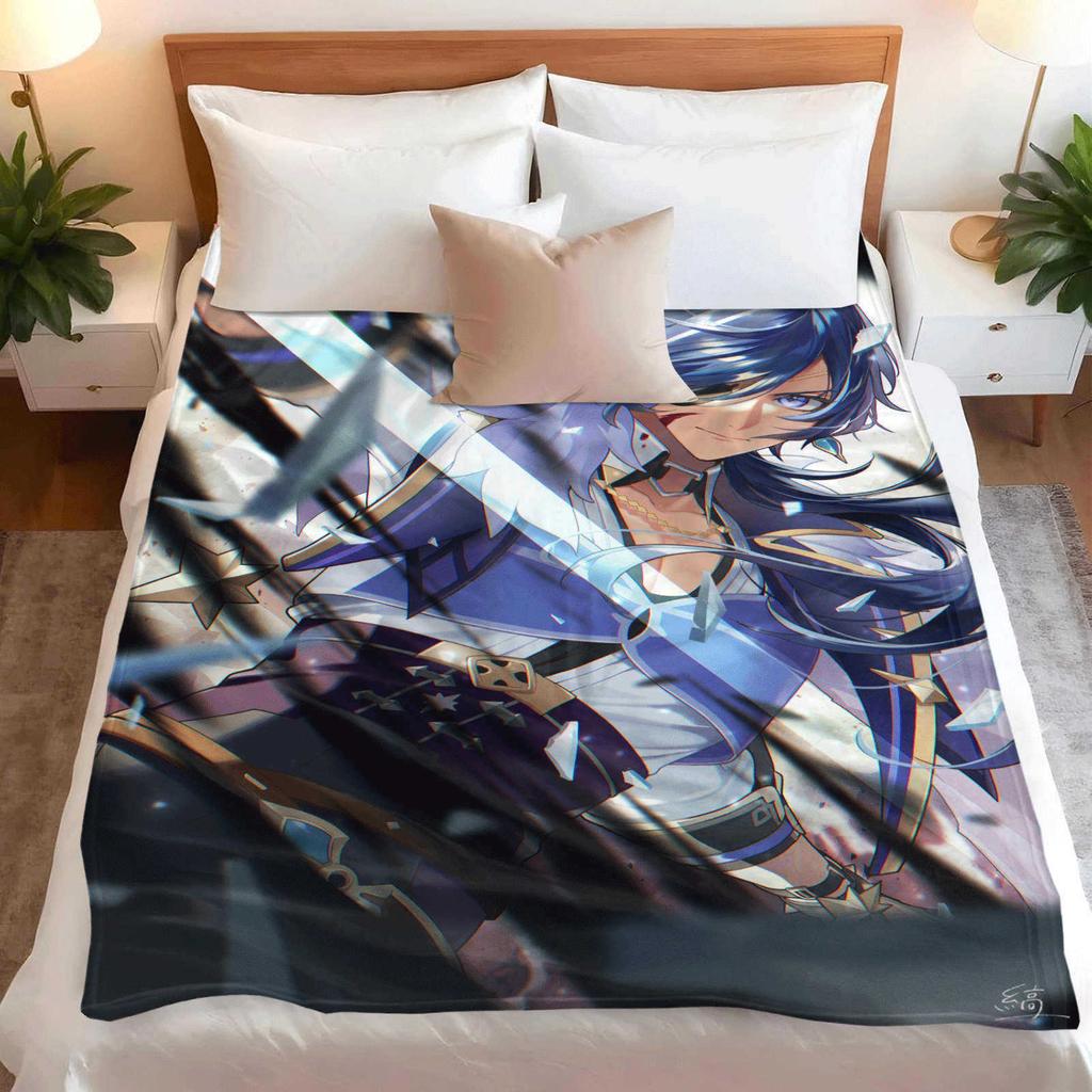 Cartoon Gesnhin Impact Kaeya Alberich Flannel Blanket Cover Warmth Soft Anime Blanket Multifunctional Decor Universal Blankets