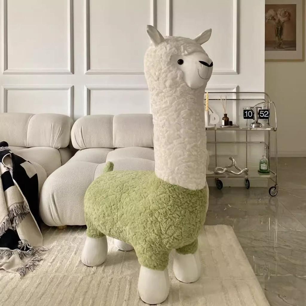 Oversized Alpaca Stool - Internet Famous Creative Plush Animal Seat, Living Room Floor Decor & Housewarming Gift, Furniture