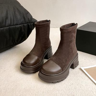 Fashion Women Suede Modern Ankle Boots Plush Mid Heels Shoes Winter 2025 Trend Office Chunky Shoes Fashion Walking Non Slip Botas Mujer