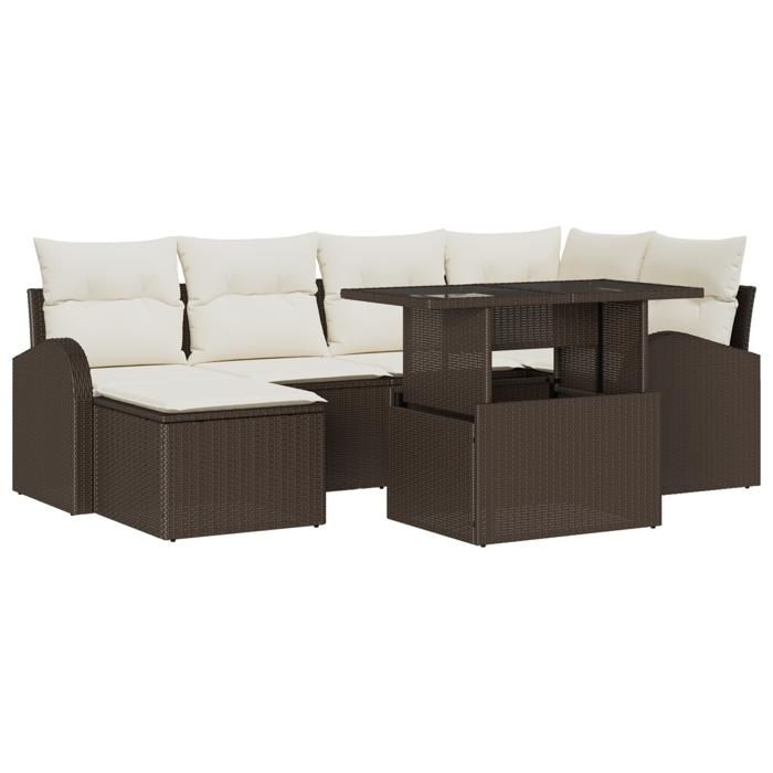 VidaXL Ensemble de canapé de jardin 7 pièces avec coussins marron en poly rattan 3348674