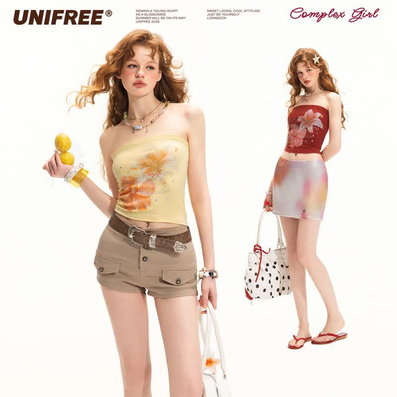 UNIFREE Floral Print Sweet & Cool Crop Cami M
