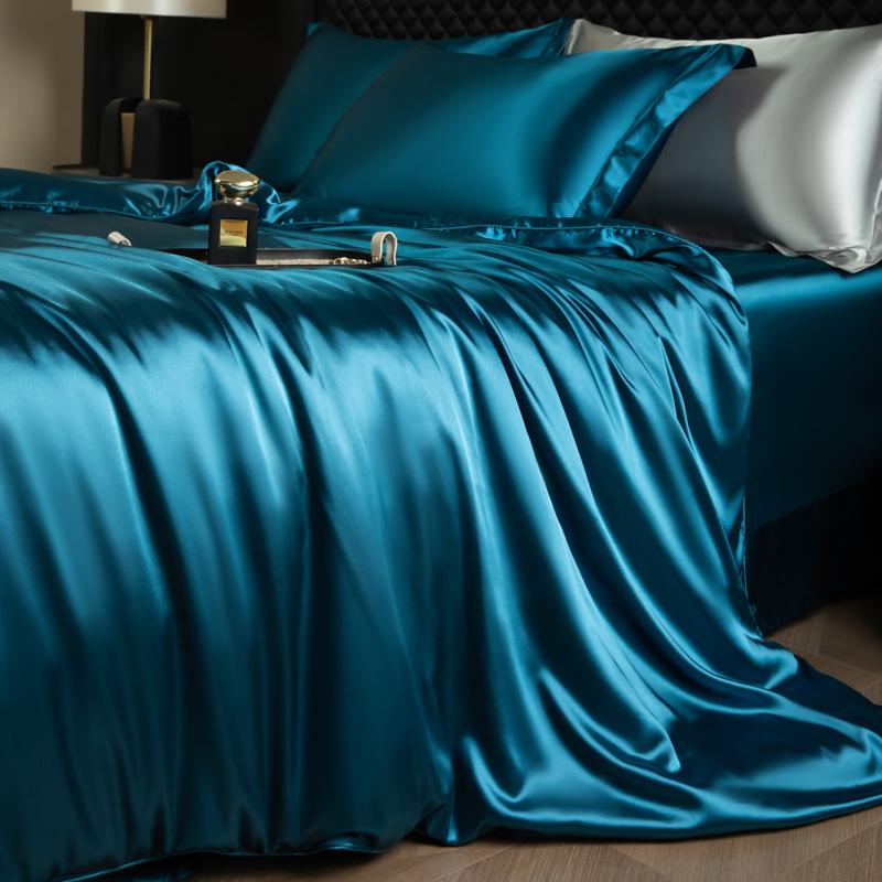 Luxury Mulberry Silk Duvet Cover Set High End Satin Solid Color Quilt Cover and Pillowcases Soft Silky King Size Comforter Cover