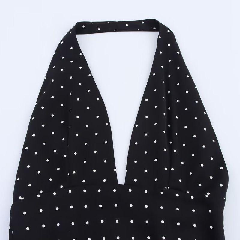 Kaslead New Arrival Women's Clothing Fashion Style Silm Polka Dot Hanging Collar Dress 3321567