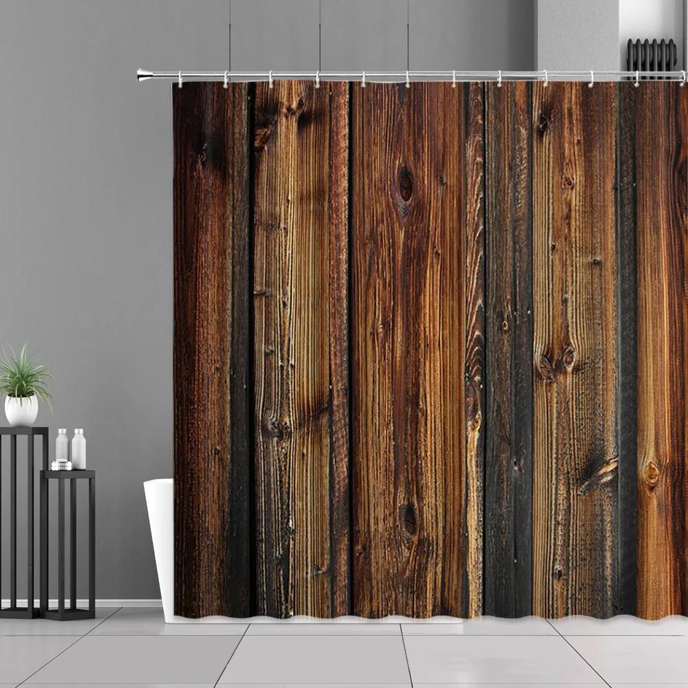 Wood Door Cow Shower Curtain Farm Animal Barn Door Wooden Wheel Pumpkin Sunflower Retro Bath Curtain Bathroom Accessories Set