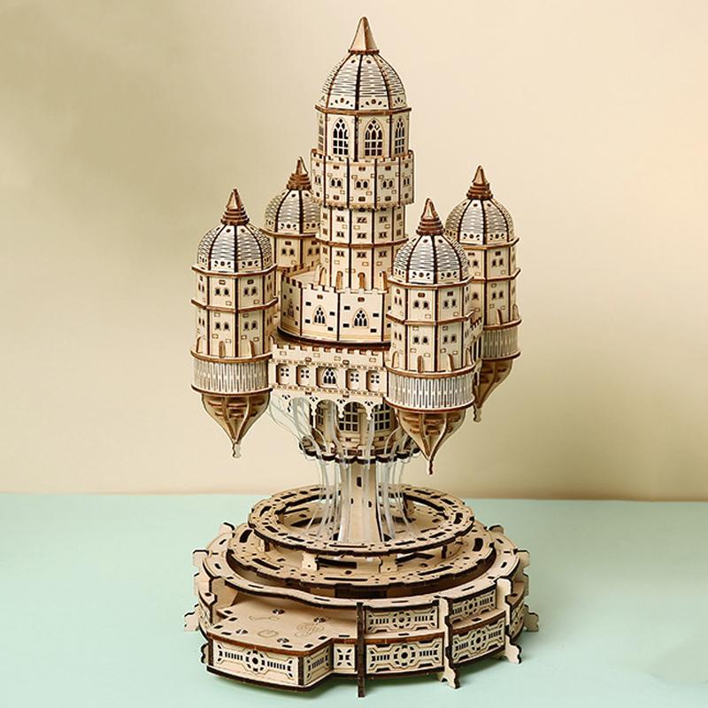 Plovoucí město v oblacích DIY 3D dřevěné puzzle Miniaturní architektonický model Skládačka Nebeské impérium Stavebnice pro dospělé děti Dárek