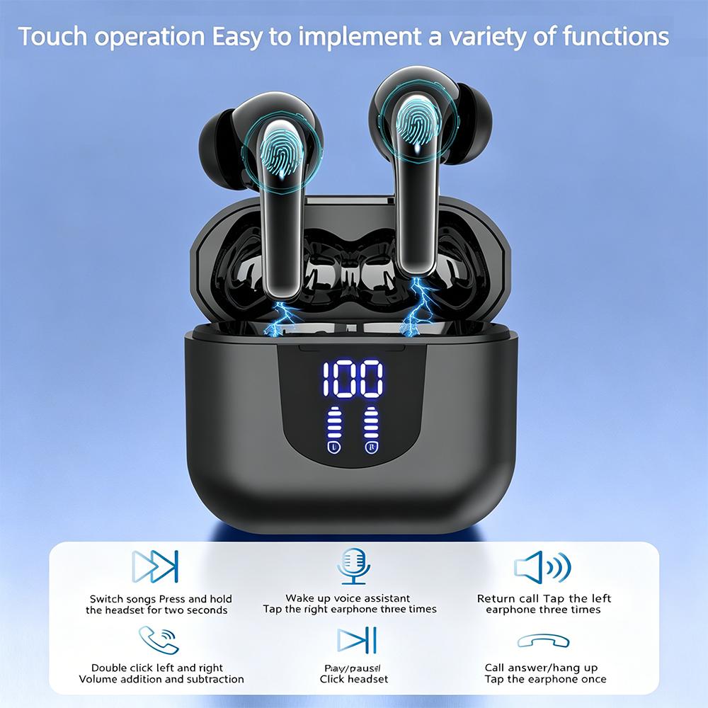 Bluetooth 5.4 Earphones Wireless Headphones HiFi Stereo Noise Reduction in-ear Earbuds Digital Display Gaming Headsets