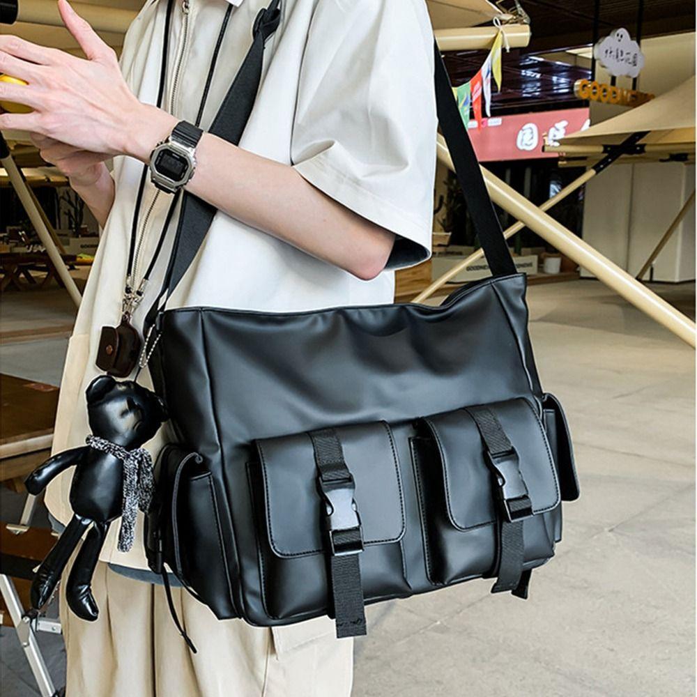 Square Messenger Bag Solid Color Nylon Shoulder Bag Casual Men Crossbody Bag  Hiking
