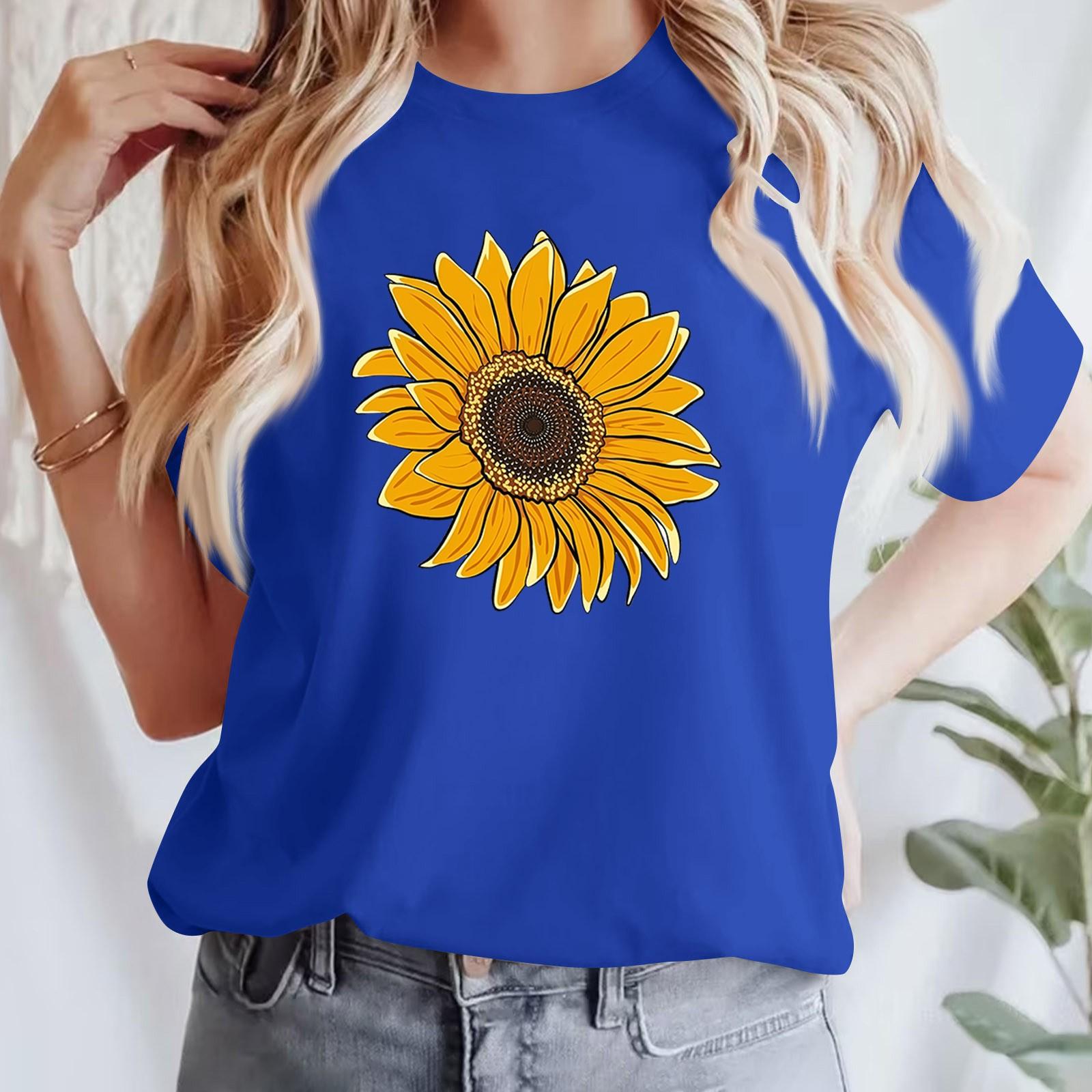 

Жіноча повсякденна футболка з принтом і круглим вирізом, пуловер з короткими рукавами S