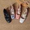 Retro Medium Thick Heel Women's Shoes Lightweight Mary Jane Shoes Cross Strap Square Toe Small Leather Shoes Shallow Mouth Casual Shoes