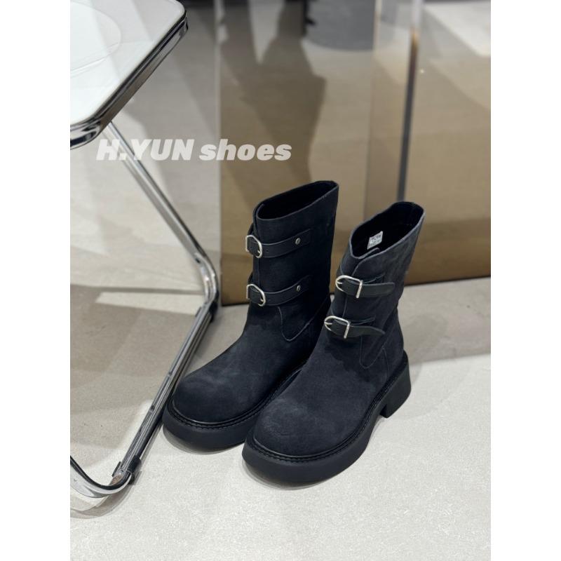 

Sheepskin version~ retro polished belt buckle western cowboy boots slim short boots women s Maillard Martin boots locomotive boots 35