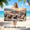 Horse Theme Quick Dry Beach Towel Custom Name Text Print Large Sand Resistant Towel Beach Vacation