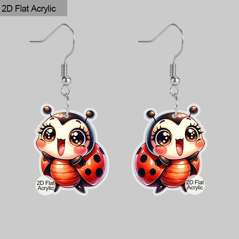 

Плоские акриловые серьги-пусеты 2D, 1 пара, семиточечная божья коровка, легкие и уникальные, идеально подходят для повседневной носки, отпусков, подарков и других случаев.