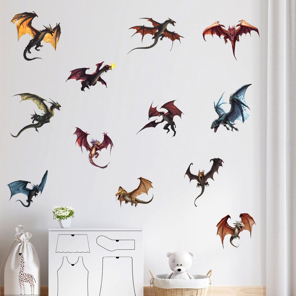 Cartoon Flying Dragon Wall Stickers, Minimalist Animal Art for Kids Room Nursery Decor, Self-Adhesive