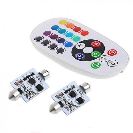 2PCS RGB LED Remote Festoon 16Colors Light Bulbs 41mm 42MM 211-2 1.72  Map/Dome