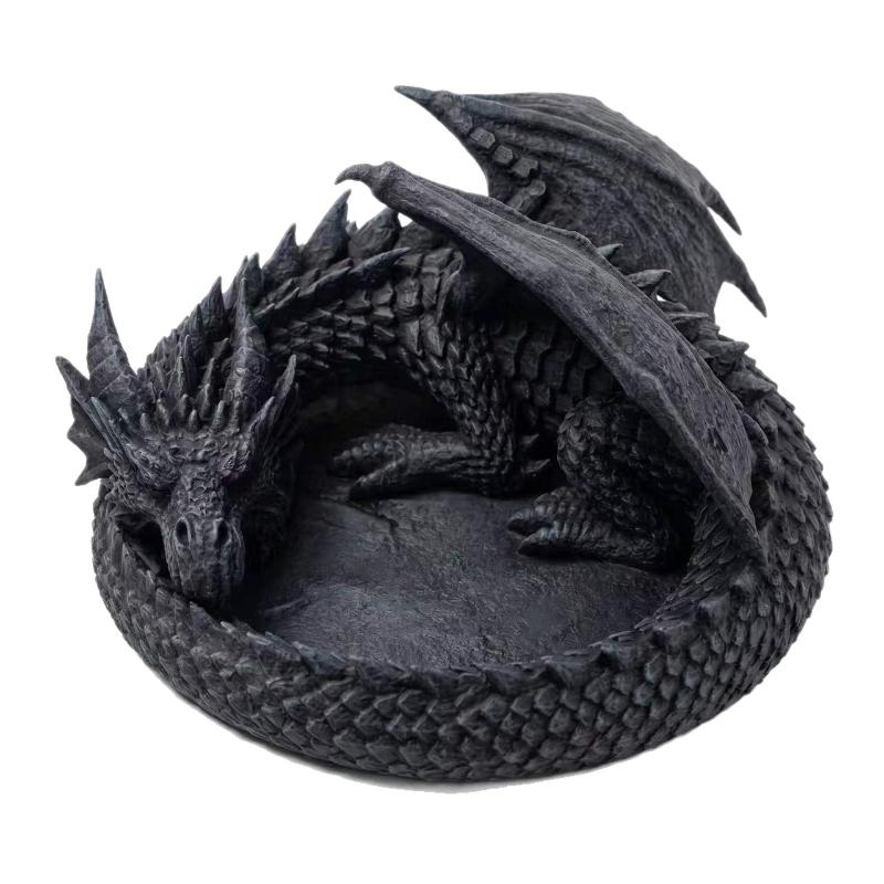 Dragon Guardian Jewelry Tray Coiled Dragon 3D Printed Figurine Holder for Study Desktop Decor Key Small Item Storage
