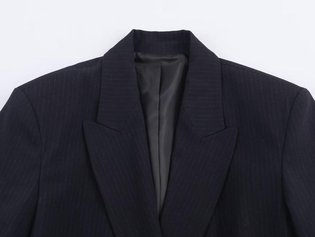 BR&ZA Women's 2026 Spring Pinstripe Double-Breasted Blazer