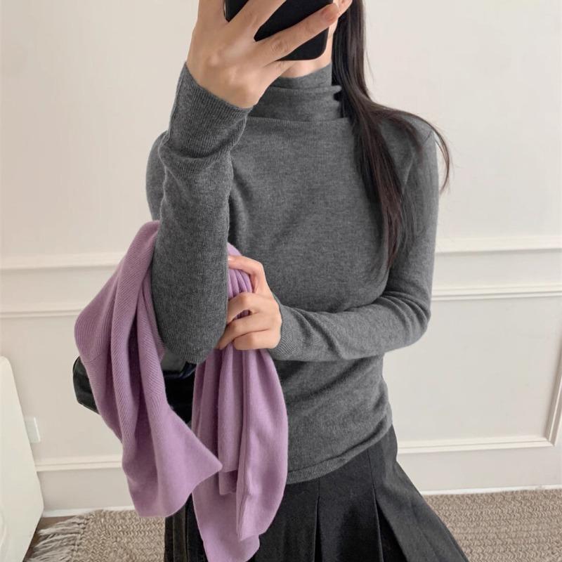 High-end solid-color knitted sweater for women's autumn and winter slim-fitting inner long-sleeved turtleneck stacked sweater bottoming top