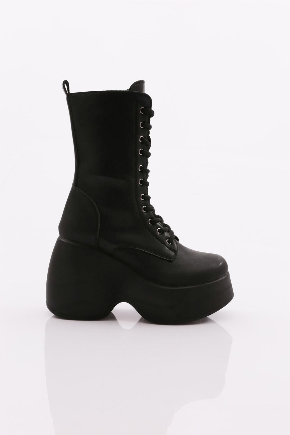 

Женские модные ботинки на платформе и каблуке со шнуровкой на толстой подошве