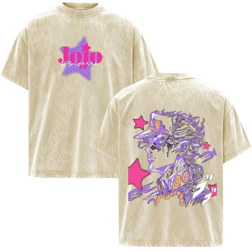 Anime JoJo Bizarre Adventure STEEL BALL RUN Johnny Joestar Magliette Vintage Lavate Uomo Donna Manica Corta Oversize Magliette