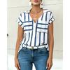 2026 New Women's Fashion Casual Loose V-Neck Striped Pocket Ladies' Shirt