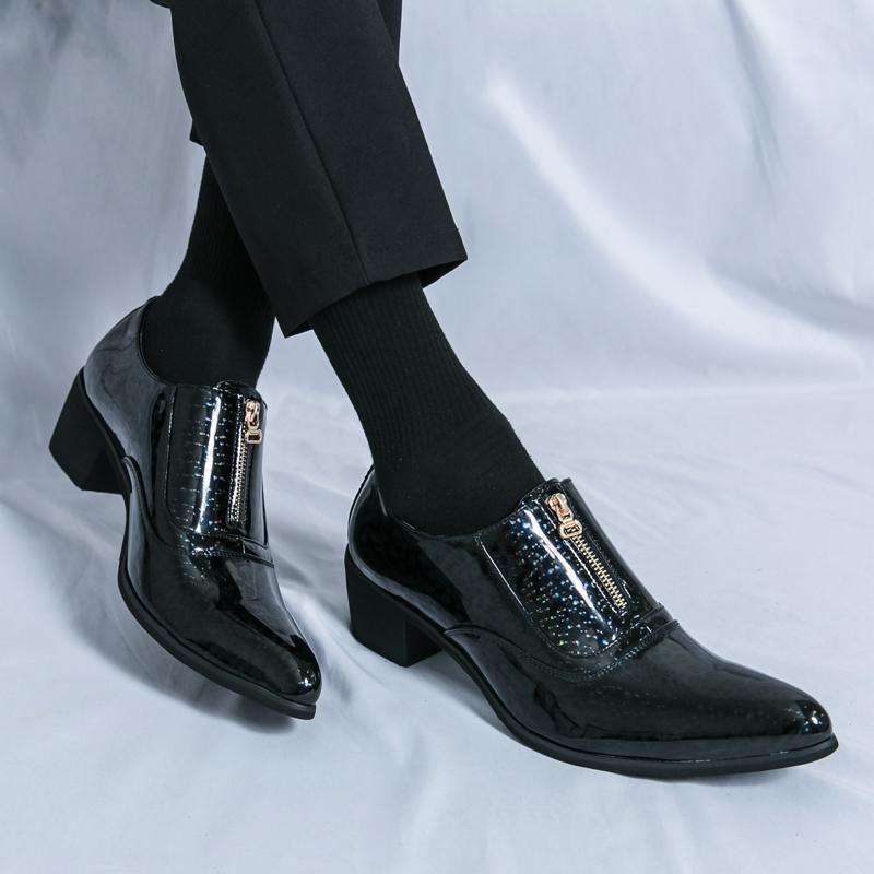 Herrenschuhe mit dickem Absatz, spitzer Zehenpartie, lässig, aus Leder, Herren-Trend, hoher Absatz, erhöhender Schuh, Nachtclub-Trend, Leder-Erhöhungsschuhe