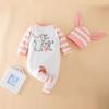 Newborn Infant Baby Easter Patchwork Striped Bunny Print Romper Jumpsuit Set