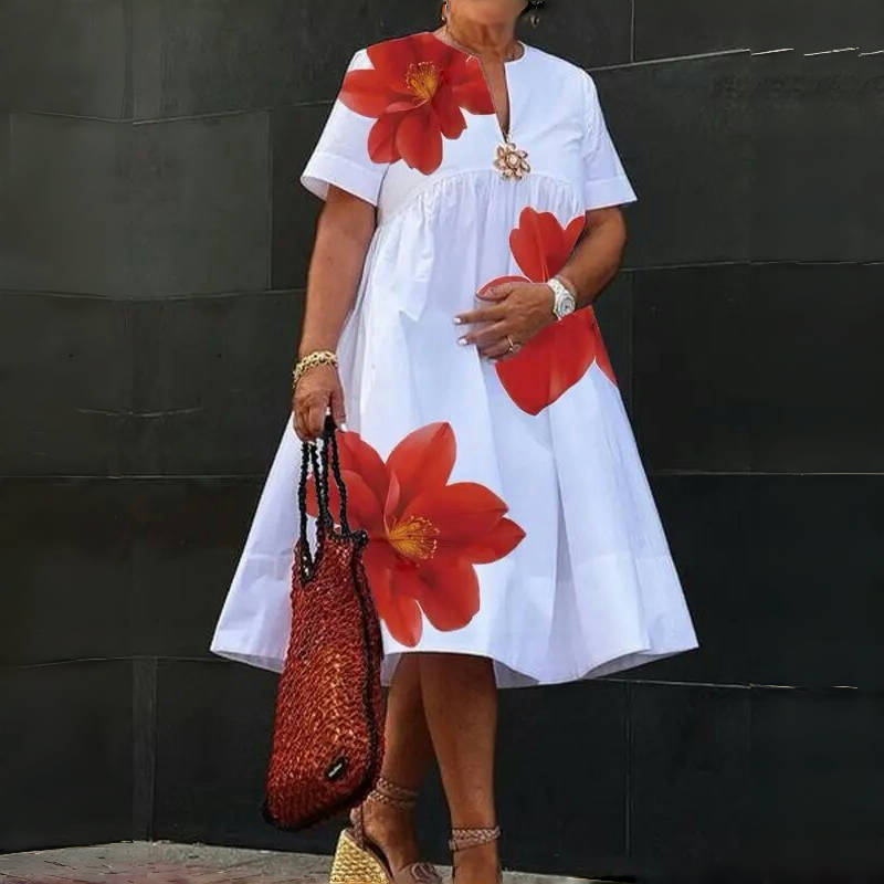 Damen Midi Hemdkleid Kurzarm Gepunktet Alltagstauglich Schlicht Weiblich A-Linien Kleider