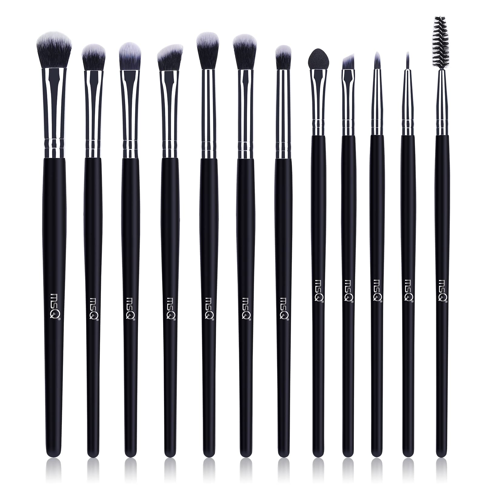 

MSQ Makeup Brush Set of 12 Eyeshadow Popular Makeup Brushes for Everyday with Soft Synthetic Bristles and Genuine Long Wooden Handles for Easy to
