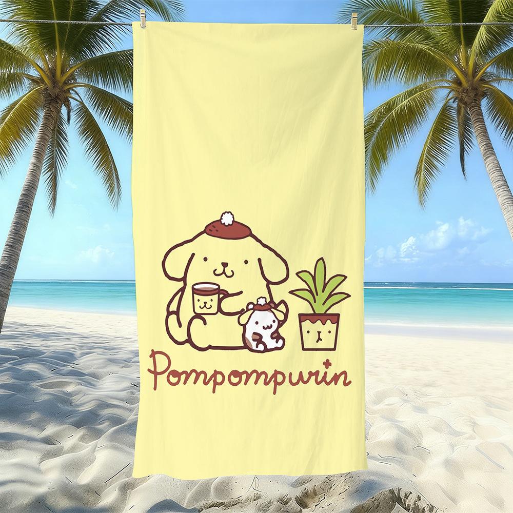 Cute Puppy Cartoon Print Microfiber Beach Towel Water Absorbent Quick Dry Bath Towel For Vacation