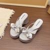 Bow Thick Bottom Heightening Slippers Female 2025 New Summer Wear Fashion Fairy Style Cool Slippers