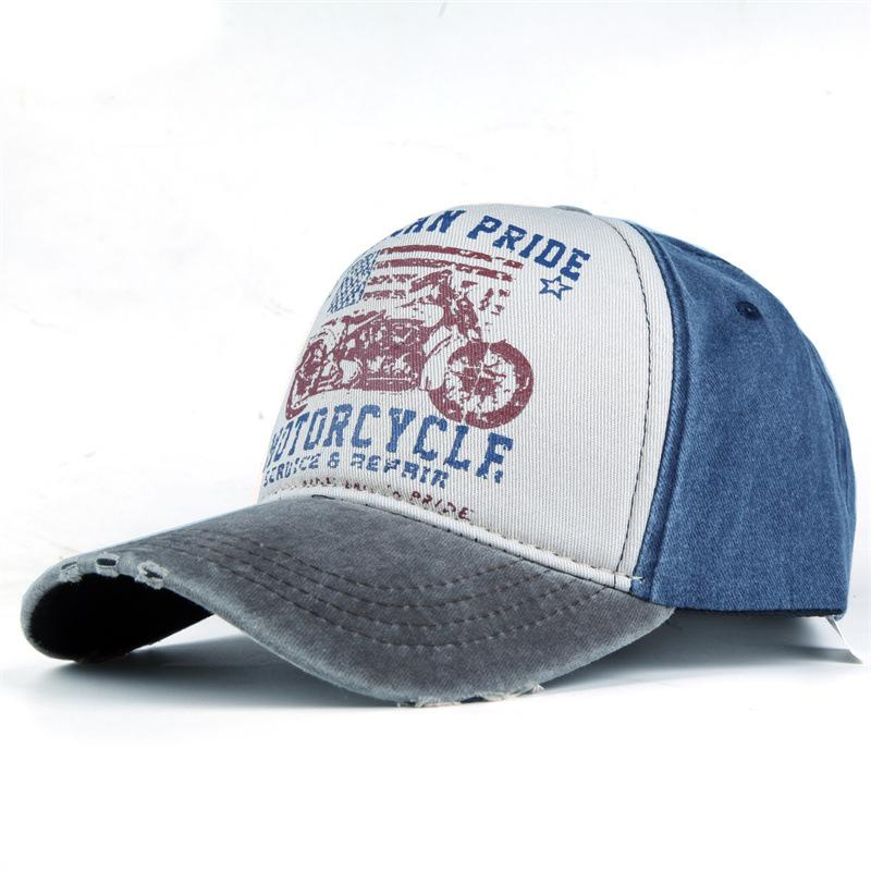 Cotton Five-piece Printing Motorcycle Baseball Cap Truck Cap Made Old Washed Hat Outdoor Visor Hot