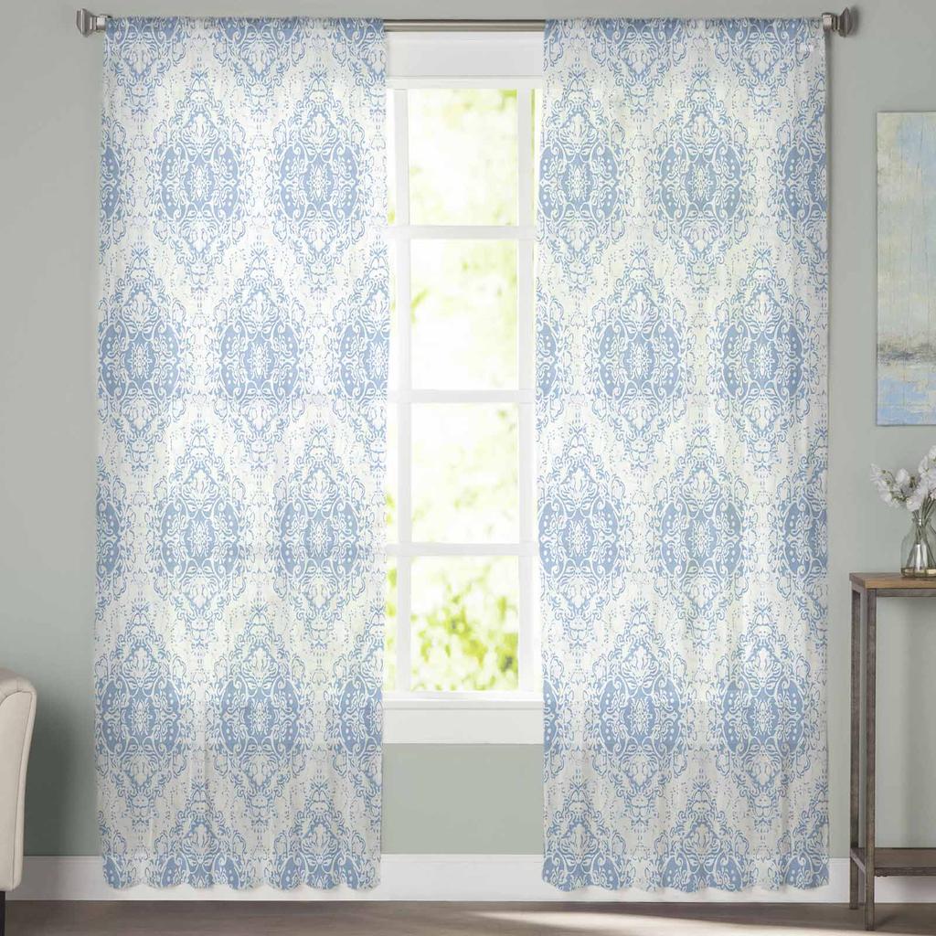 Tüllvorhänge im ethnischen Stil mit persischem Retro-Muster und Blumenmuster für Fenster, Wohnzimmer, Schlafzimmer, Hotel, Luxusdekoration, transparente Vorhänge