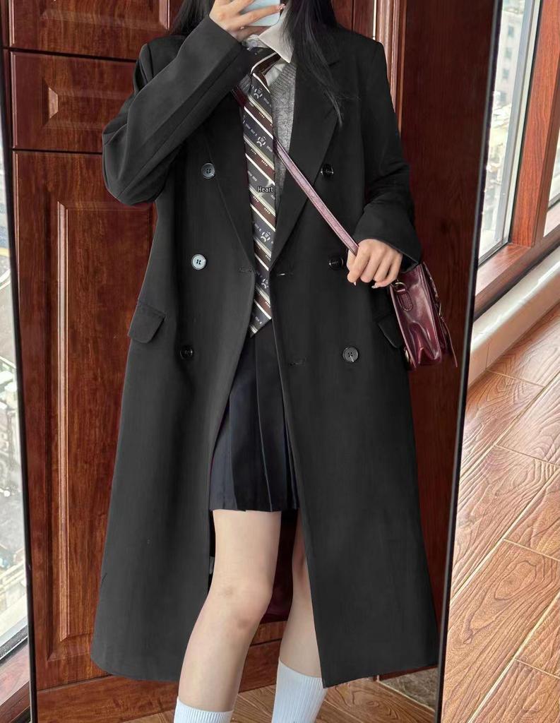 Trench-coat long noir pour femme - Style coréen haut de gamme, Collection Printemps/Automne 2025