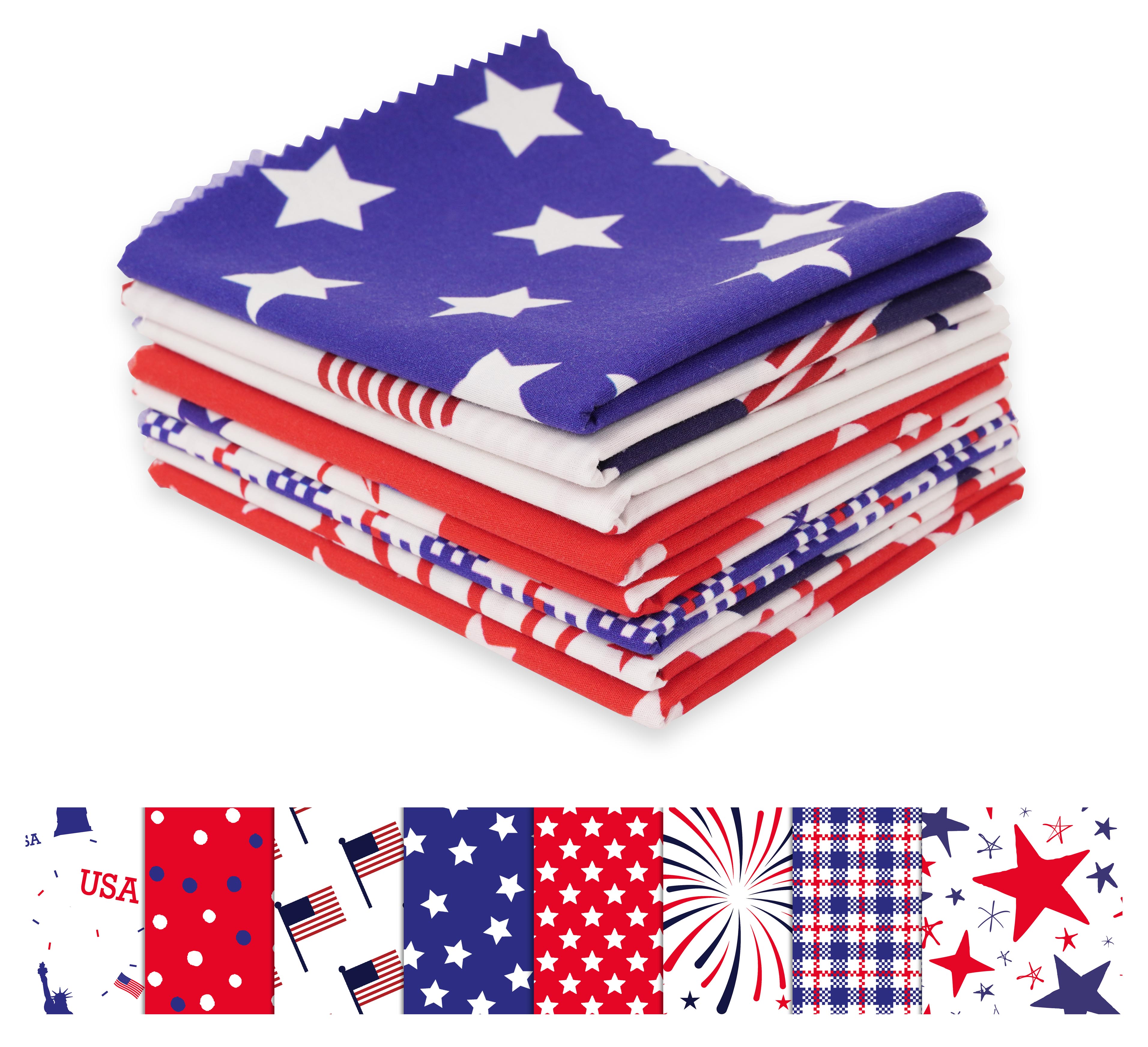 

Soimoi 8 Pc Fat Quarter Bundle – патріотичний американський прапор із зірковим принтом 18 x 22 дюймів DIY Печворк – 100 бавовняних попередньо вирізаних тканин для стьобання червоного та 18x22 червоний