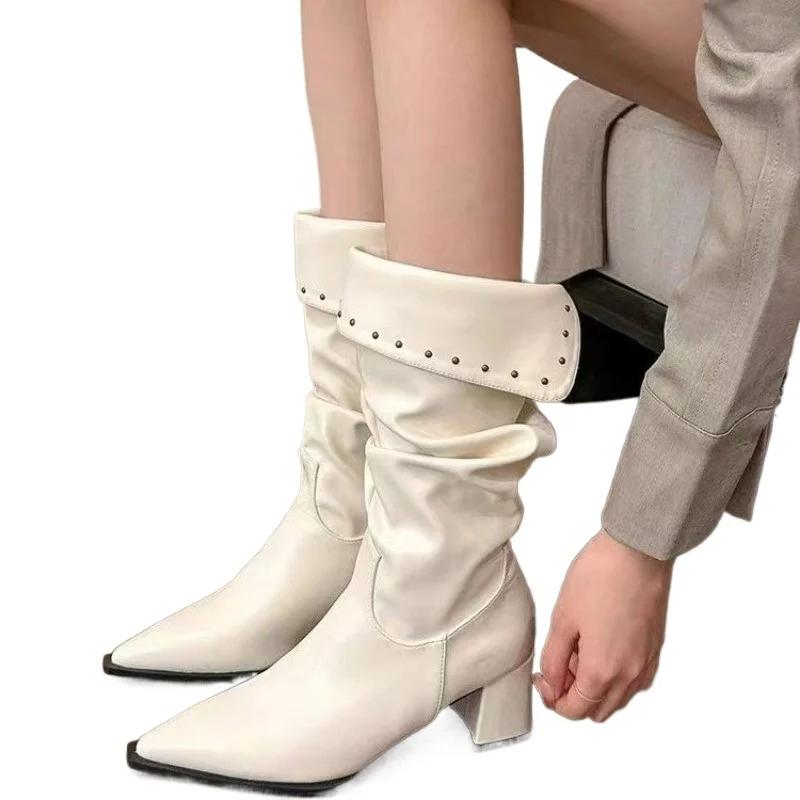 2024 Female Designer Buckle Footwear Women Ankle Stretch Boots Fashion Pointed Toe Ladies Short Booties With