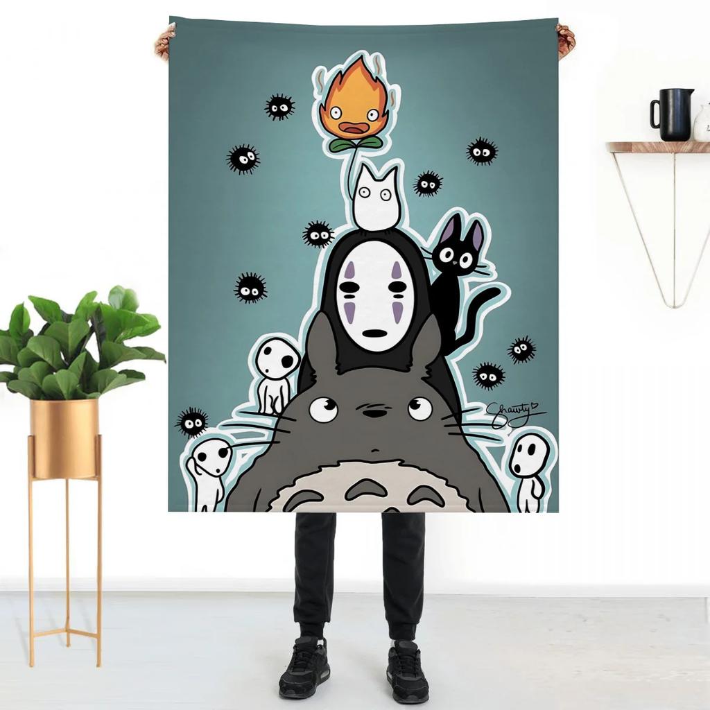 Fluffy Anime Totoro Throw Blanket for Sofa Knee Soft Luxury Home Decor Throws Cute Childrens Garden Bed Blankets