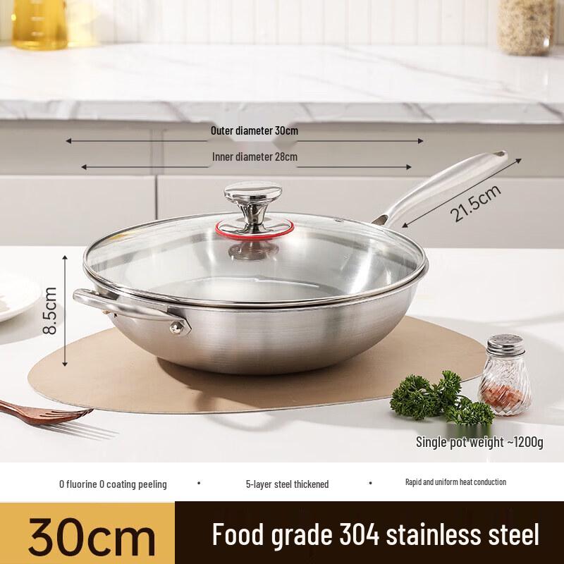 Qiwei 304 Stainless Steel Non-Coated Wok