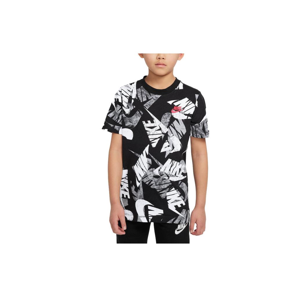 Nike Sportswear Letter Logo Print Round Neck Short Sleeve T-Shirt Kids Tops Black DO1816-010