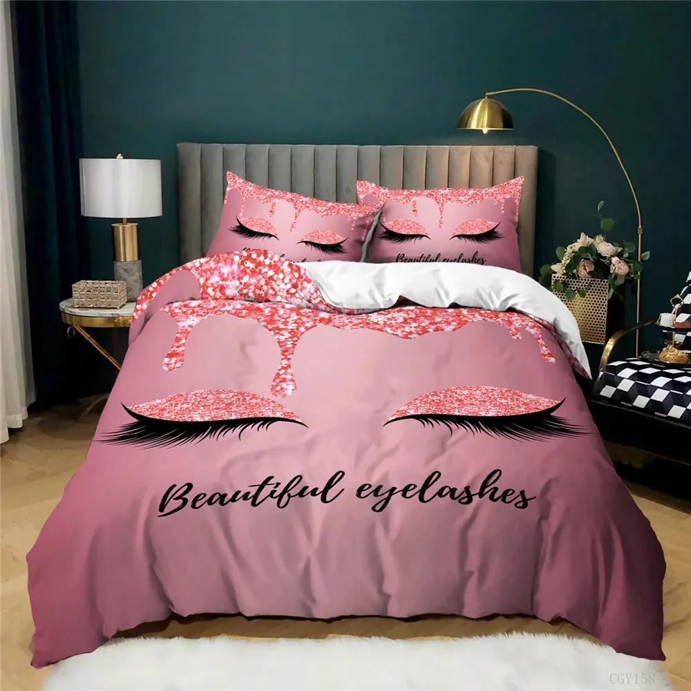 

China Air Express Comforter Cover Bedding Set Sequins Eyelash White Pink Duvet Cover Pillowcases Kids,twin Full Quilt Cover Set EU single(135x200cm)