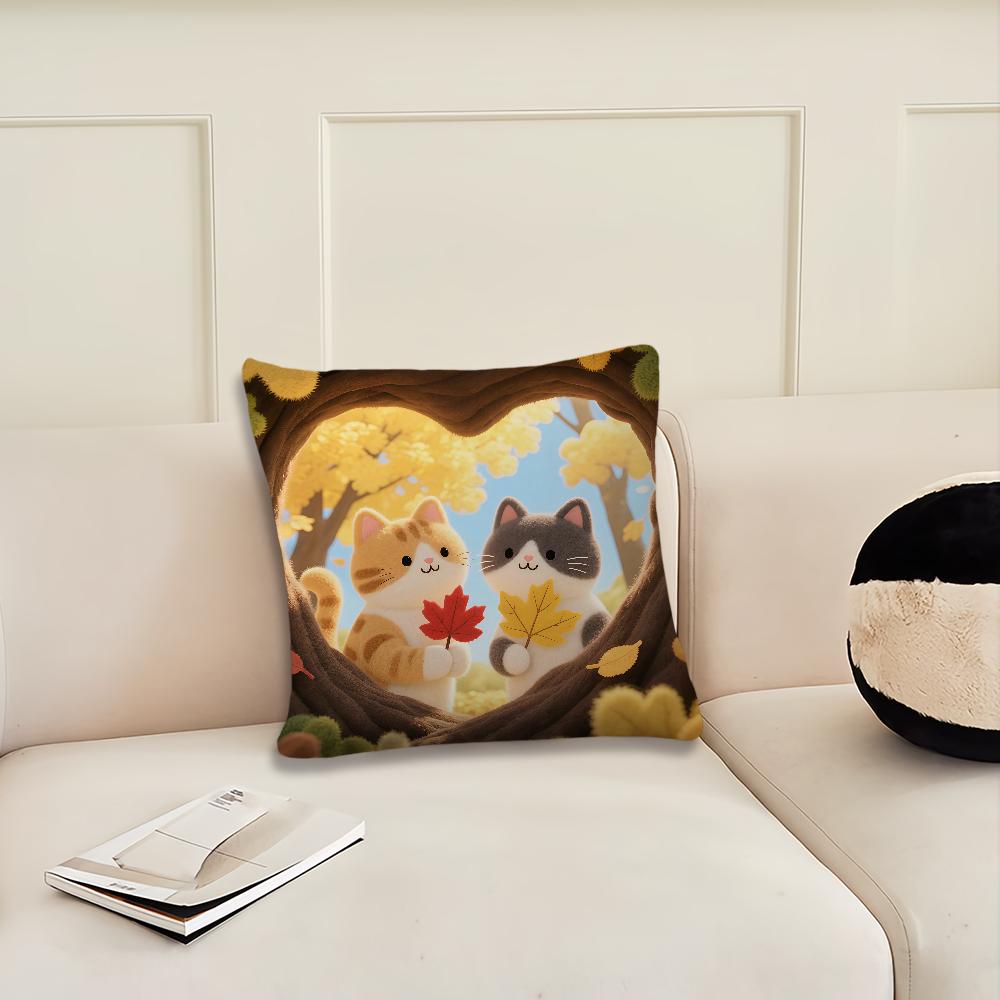 Cartoon Kitten Autumn Cute cushion cover Pillow Cover Decoration Room Home Sofa living Office Car Nordic Simplicity