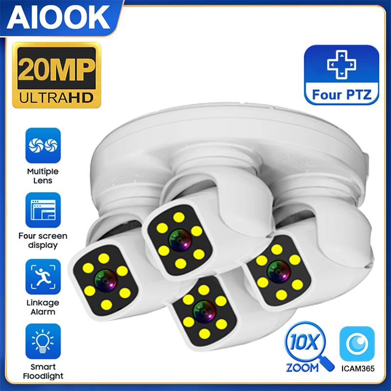

Камера відеоспостереження AIOOK Wi-Fi 4K 8 Мп 10-кратне масштабування Панорамування Нахил Зовнішнє спостереження Ip Безпека Двосторонній дзвінок Кольорове нічне бачення Штучне відстеження мобільних пристроїв 4 lens camera