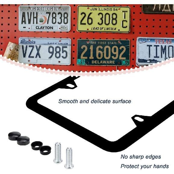 Matte Black License Plate Frames - 2 Pack Black Car Plate Frames, Universal Aluminum 4 Holes License Plate Frame For Front And Rear Car Tags.